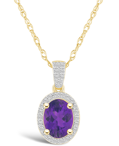 Macy's Amethyst (1-1/5 Ct. T.w.) And Lab Grown Sapphire (1/6 Ct. T.w.) Halo Pendant Necklace In 10k Yellow