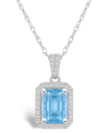 Macy's Lab Grown Spinel Aquamarine (1-3/4 Ct. T.w.) And Lab Grown Sapphire (1/5 Ct. T.w.) Halo Pendant Neck In Aquamarine
