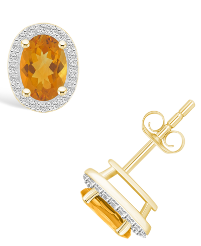 Macy's Citrine (1-3/5 Ct. T.w.) And Lab Grown Sapphire (1/5 Ct. T.w.) Halo Studs In 10k Yellow Gold