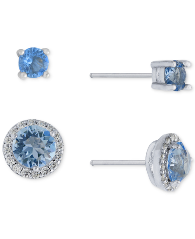 Giani Bernini 2-pc. Set Crystal & Cubic Zirconia Solitaire & Halo Stud Earrings, Created For Macy's In Blue