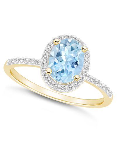 Macy's Lab-grown Spinel Aquamarine (1-1/4 Ct. T.w.) And Lab-grown Sapphire (1/5 Ct. T.w.) Halo Ring In 10k