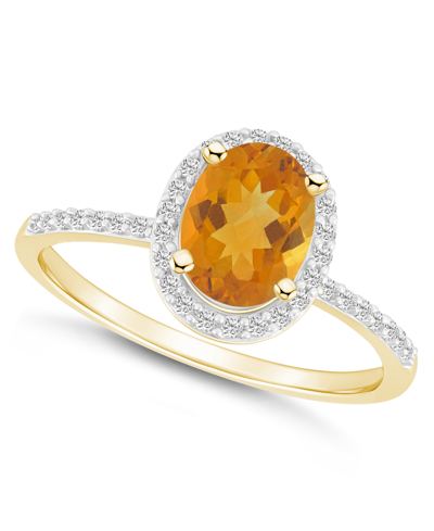 Macy's Citrine (1-1/5 Ct. T.w.) And Lab Grown Sapphire (1/5 Ct. T.w.) Halo Ring In 10k Yellow Gold
