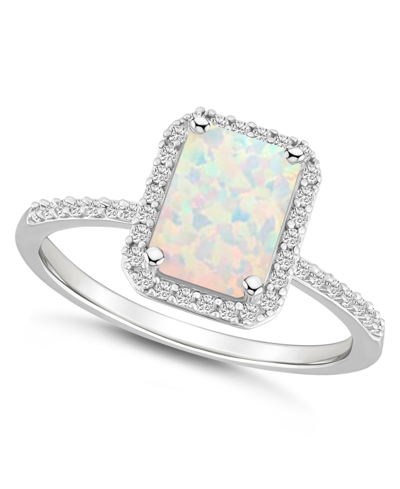 Macy's Lab-grown Opal (3/4 Ct. T.w.) And Lab-grown Sapphire (1/4 Ct. T.w.) Halo Ring In 10k White Gold