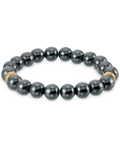 Legacy For Men By Simone I. Smith Hematite Bead Stretch Bracelet In Gold-tone Ion-plated Stainless S In Black