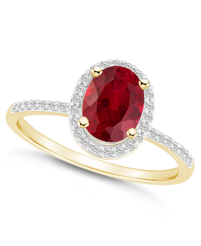 Macy's Lab Grown Ruby (1-1/4 Ct. T.w.) And Lab Grown Sapphire (1/5 Ct. T.w.) Halo Ring In 10k Yellow Gold