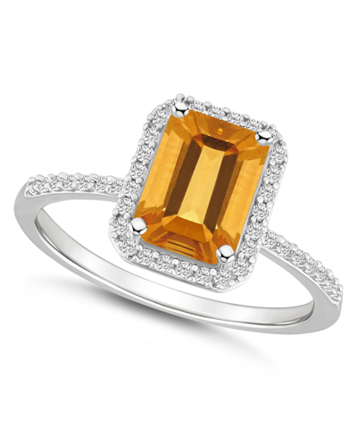 Macy's Citrine (1-3/5 Ct. T.w.) And Lab Grown Sapphire (1/4 Ct. T.w.) Halo Ring In 10k White Gold