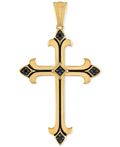 Esquire Men's Jewelry Black Cubic Zirconia Cross Pendant In 14k Gold-plated Sterling Silver, Created For Macy's In Gold Over Silver
