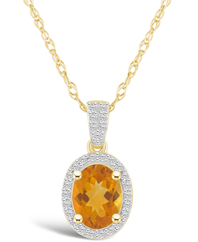 Macy's Citrine (1-1/5 Ct. T.w.) And Lab Grown Sapphire (1/6 Ct. T.w.) Halo Pendant Necklace In 10k Yellow G