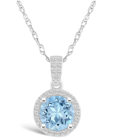Macy's Lab Grown Spinel Aquamarine (1-2/5 Ct. T.w.) And Lab Grown Sapphire (1/6 Ct. T.w.) Halo Pendant Neck