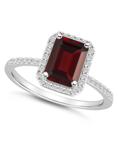 Macy's Garnet (1-9/10 Ct. T.w.) And Lab-grown White Sapphire (1/4 Ct. T.w.) Halo Ring In 10k White Gold