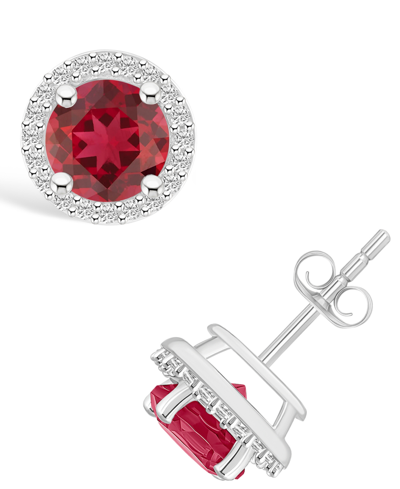 Macy's Lab Grown Ruby (2 Ct. T.w.) And Lab Grown Sapphire (1/5 Ct. T.w.) Halo Studs In 10k White Gold