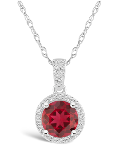Macy's Garnet (1-2/3 Ct. T.w.) And Lab Grown Sapphire (1/6 Ct. T.w.) Halo Pendant Necklace In 10k White Gol In Ruby