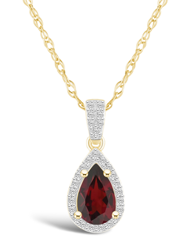 Macy's Garnet (1-1/10 Ct. T.w.) And Lab Grown Sapphire (1/6 Ct. T.w.) Halo Pendant Necklace In 10k Yellow G