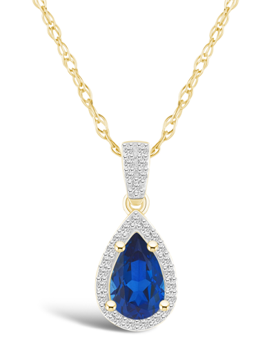 Macy's Lab Grown Sapphire (1 Ct. T.w.) And Lab Grown White Sapphire (1/6 Ct. T.w.) Halo Pendant Necklace In