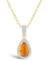Macy's Citrine (7/8 Ct. T.w.) And Lab Grown Sapphire (1/6 Ct. T.w.) Halo Pendant Necklace In 10k Yellow Gol In Citrine