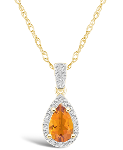 Macy's Citrine (7/8 Ct. T.w.) And Lab Grown Sapphire (1/6 Ct. T.w.) Halo Pendant Necklace In 10k Yellow Gol