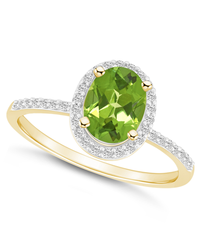 Macy's Peridot (1-1/3 Ct. T.w.) And Lab-grown Sapphire (1/5 Ct. T.w.) Halo Ring In 10k Yellow Gold