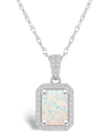 Macy's Lab Grown Opal (3/4 Ct. T.w.) And Lab Grown Sapphire (1/5 Ct. T.w.) Halo Pendant Necklace In 10k Whi In Opal