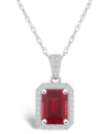 Macy's Lab Grown Ruby (2 Ct. T.w.) And Lab Grown Sapphire (1/5 Ct. T.w.) Halo Pendant Necklace In 10k White In Ruby