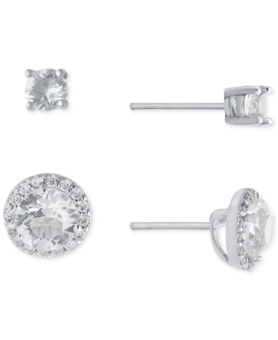 Giani Bernini 2-pc. Set Crystal & Cubic Zirconia Solitaire & Halo Stud Earrings, Created For Macy's In Silver