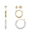 UNWRITTEN CUBIC ZIRCONIA AND IMITATION PEARL STUD AND HOOP EARRING SET, 3 PIECE