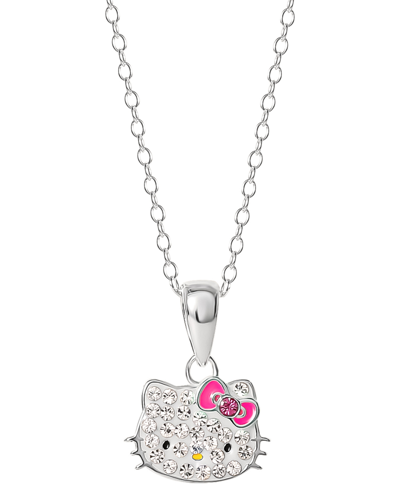 Disney Crystal & Enamel Hello Kitty Pendant Necklace In Sterling Silver, 16"+ 2" Extender