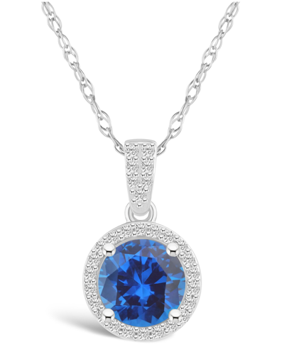 Macy's Lab Grown Sapphire (1-3/5 Ct. T.w.) And Lab Grown White Sapphire (1/6 Ct. T.w.) Halo Pendant Necklac