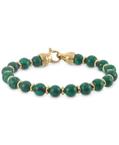 Legacy For Men By Simone I. Smith Malachite Bead Stretch Bracelet In Gold-tone Ion-plated Stainless