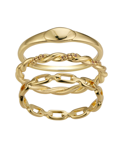 Unwritten Cubic Zirconia Link Twist Ring Set, 3 Piece In Gold Flash-plated