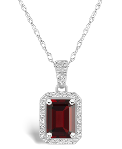 Macy's Lab Grown Ruby (2 Ct. T.w.) And Lab Grown Sapphire (1/5 Ct. T.w.) Halo Pendant Necklace In 10k White In Garnet