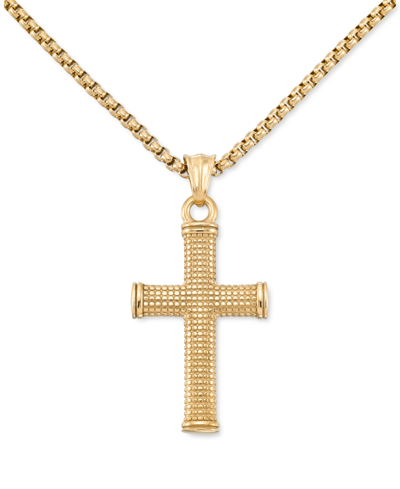 Legacy For Men By Simone I. Smith Textured Cross 24" Pendant Necklace In Gold-tone Ion-plated Stainless Steel