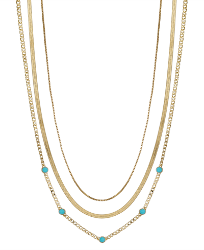 Unwritten Turquoise Bead And Chain Necklace Set, 3 Piece In Gold Flash-plated