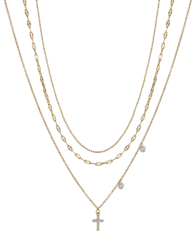Unwritten Cubic Zirconia Cross Pendant Necklace Set, 3 Piece In Gold Flash-plated