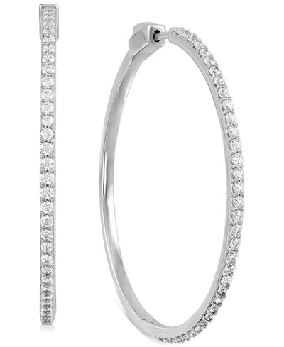 Macy's Diamond Medium Skinny Hoop Earrings (1 Ct. T.w.) In Sterling Silver