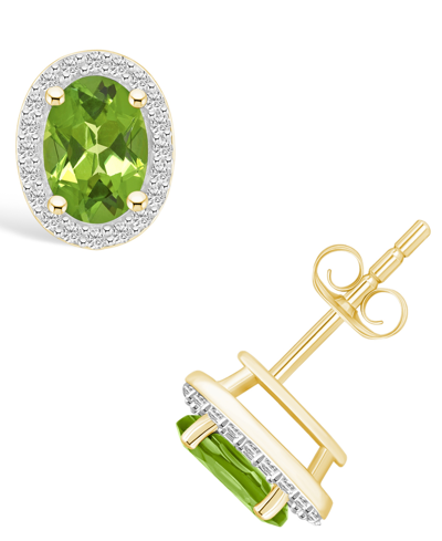 Macy's Peridot (1-3/4 Ct. T.w.) And Lab Grown Sapphire (1/5 Ct. T.w.) Halo Studs In 10k Yellow Gold
