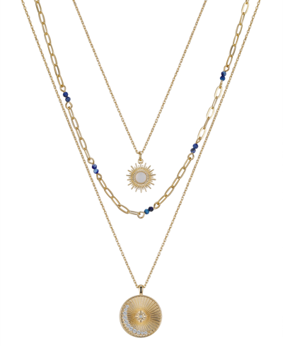 Unwritten Lapis And Cubic Zirconia Star, Moon And Sun Pendant Necklace Set, 3 Piece In Gold Flash-plated