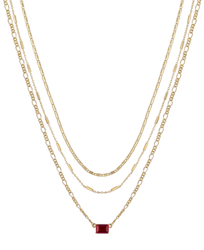 Unwritten Red Cubic Zirconia And Chain Necklaces Set, 3 Piece In Gold Flash-plated