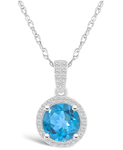 Macy's Topaz (1-2/3 Ct. T.w.) And Lab Grown Sapphire (1/6 Ct. T.w.) Halo Pendant Necklace In 10k White Gold In Blue Topaz