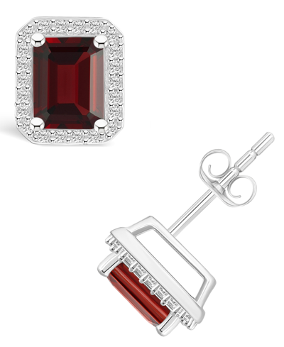 Macy's Garnet (2-1/2 Ct. T.w.) And Lab Grown Sapphire Halo Studs In 10k White Gold