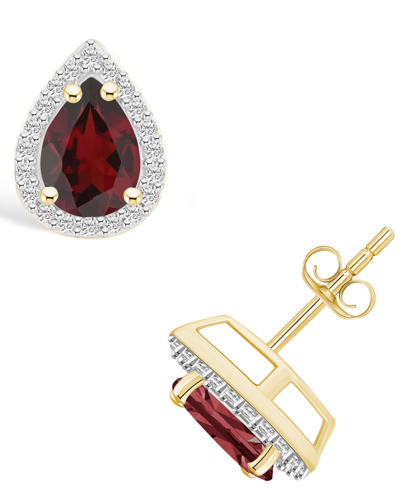 Macy's Garnet (1-3/4 Ct. T.w.) And Lab Grown Sapphire (1/5 Ct. T.w.) Halo Studs In 10k Yellow Gold