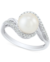 HONORA CULTURED FRESHWATER PEARL (8MM) & DIAMOND (1/5 CT. T.W.) SWIRL RING IN 14K WHITE GOLD