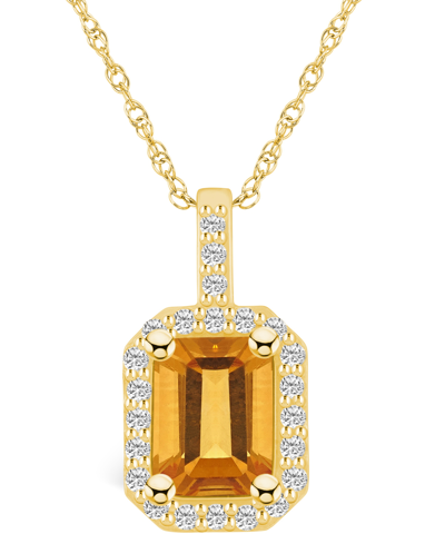 Macy's Citrine (1-5/8 Ct. T.w.) And Diamond (1/4 Ct. T.w.) Halo Pendant Necklace In 14k Yellow Gold