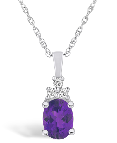 Macy's Amethyst (1-1/5 Ct. T.w.) And Diamond (1/10 Ct. T.w.) Pendant Necklace In 14k White Gold