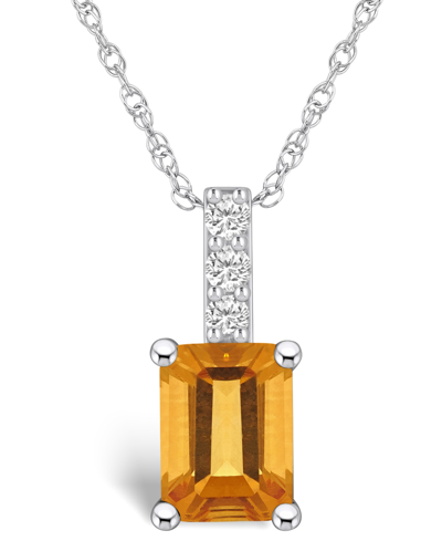 Macy's Citrine (1-5/8 Ct. T.w.) And Diamond Accent Pendant Necklace In 14k White Gold