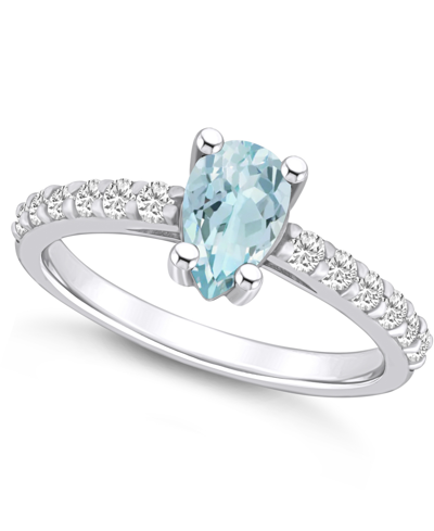 Macy's Aquamarine (1-1/4 Ct. T.w.)and Diamond (1/6 Ct. T.w.) Ring In 14k White Gold