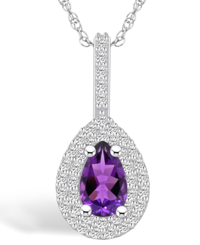 Macy's Amethyst (7/8 Ct. T.w.) And Diamond (3/8 Ct. T.w.) Halo Pendant Necklace In 14k White Gold
