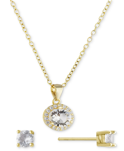 Giani Bernini 2-pc. Set Crystal & Cubic Zirconia Halo Pendant Necklace & Solitaire Stud Earrings, Created For Macy In Gold