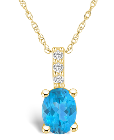 Macy's Blue Topaz (1-5/8 Ct. T.w.) And Diamond Accent Pendant Necklace In 14k Yellow Gold