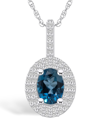 Macy's London Blue Topaz (1-5/8 Ct. T.w.) And Diamond (1/2 Ct. T.w.) Halo Pendant Necklace In 14k White Gol