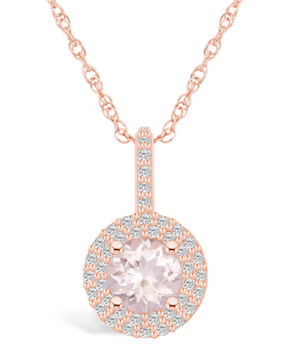 Macy's Morganite (1-1/4 Ct. T.w.) And Diamond (3/8 Ct. T.w.) Halo Pendant Necklace In 14k Rose Gold